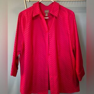 Chico’s hot pink wrinkle resistant 3/4 sleeve button down vest size 3